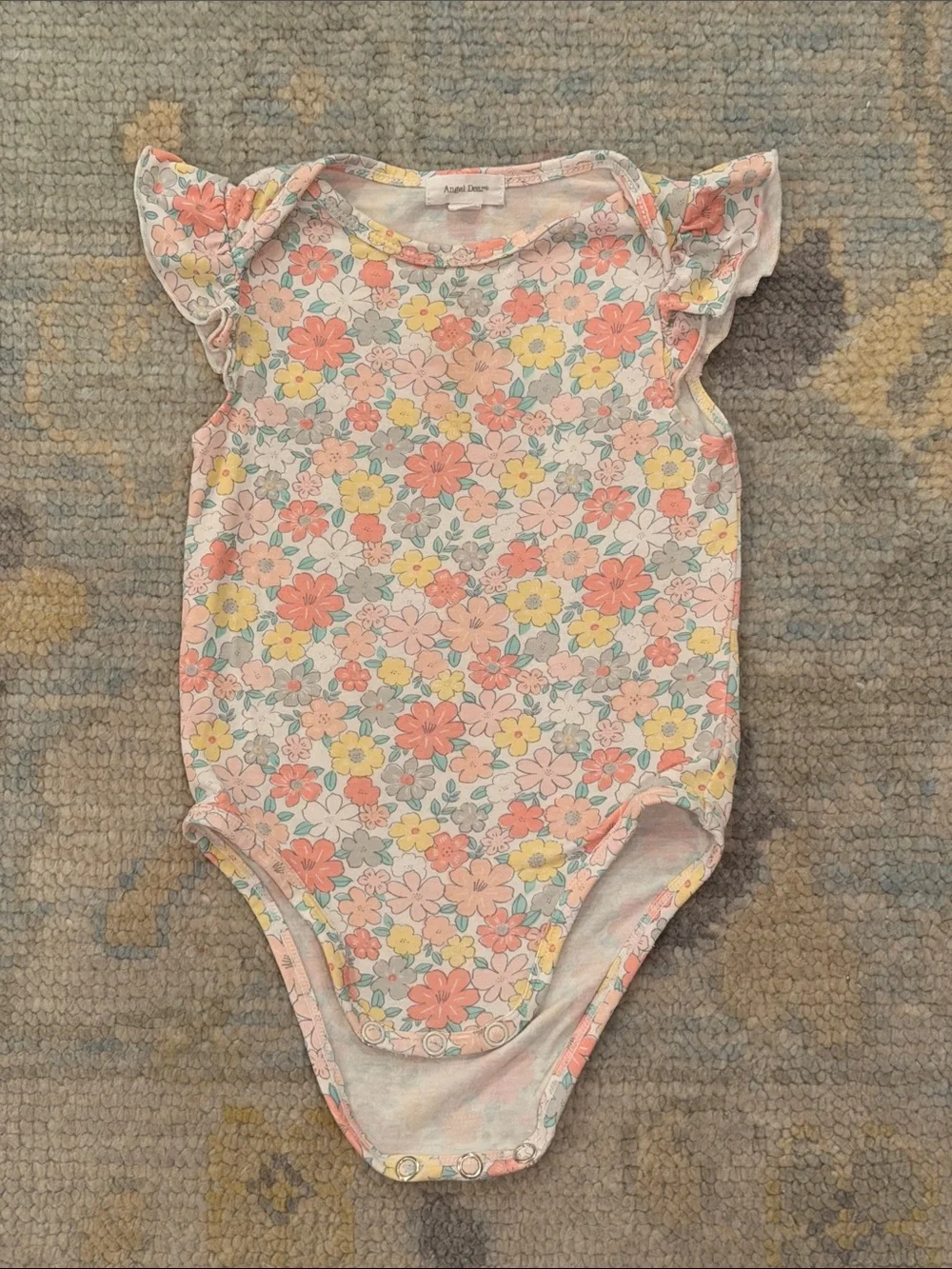 Angel Dear - Liberty Floral Ruffle-Sleeve One-Piece Bamboo Bodysuit - 6/12m